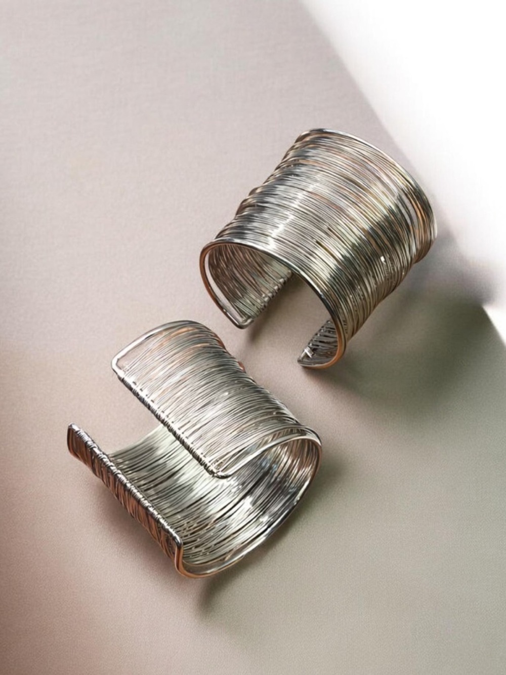 Set of 2 Silver Multi-Wire Cuff Bracelet
